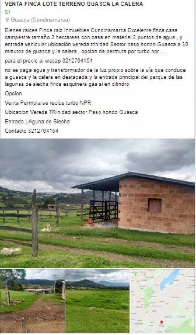 OFERTA NEGOCIO FINCA SOBRE LA VIA GUASCA LA CALERA CUNDINAMARCA