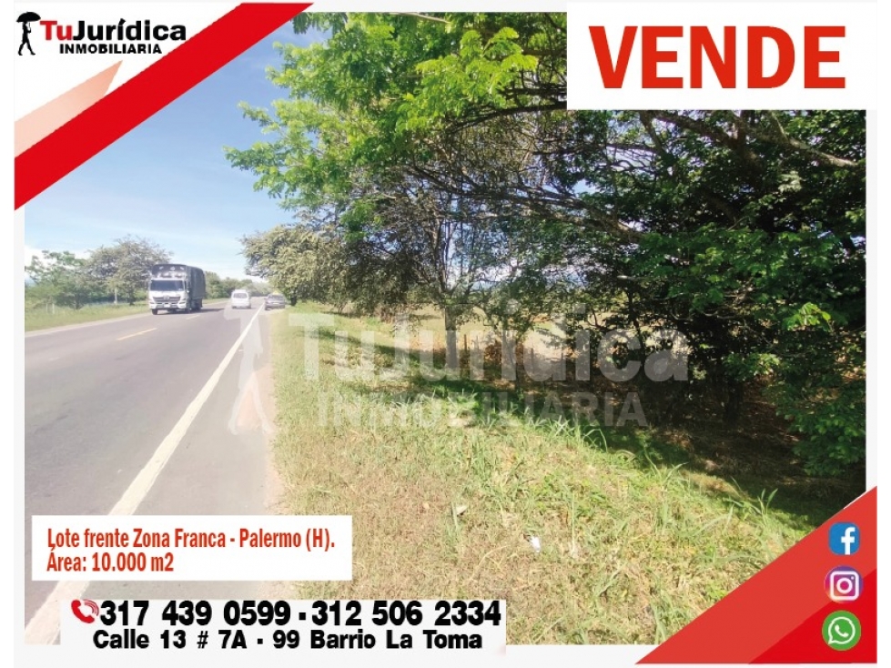 SE VENDE LOTE INDUSTRIAL VIA NEIVA-PALERMO