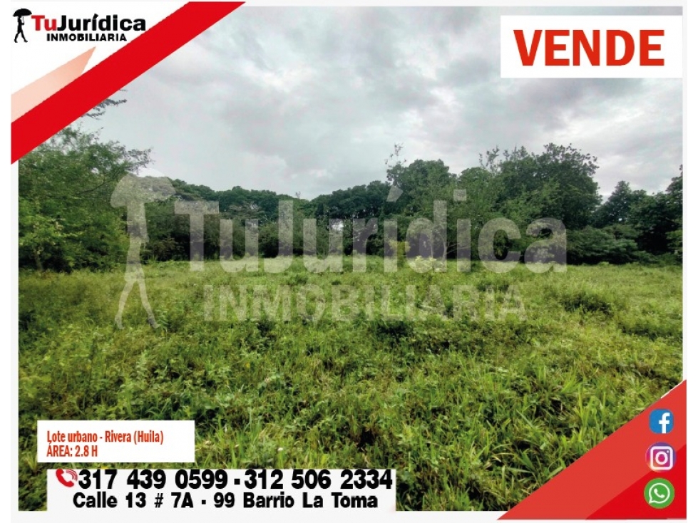 SE VENDE LOTE URBANO 2.8H - RIVERA (HUILA -COL)