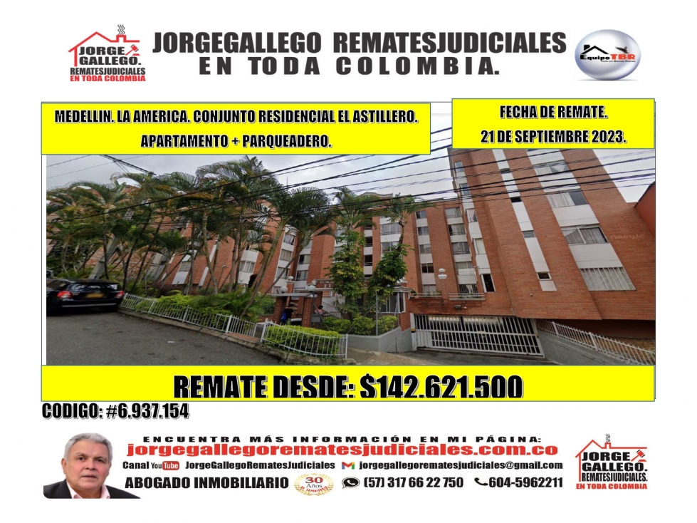 Remate. Medellin. La America. Conjunto residencial el Astillero. Apto.